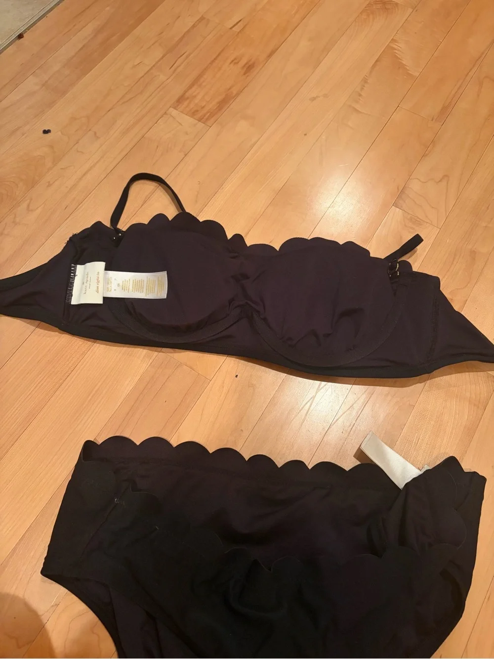 kate spade Black Scalloped Bandeau Bikini Set